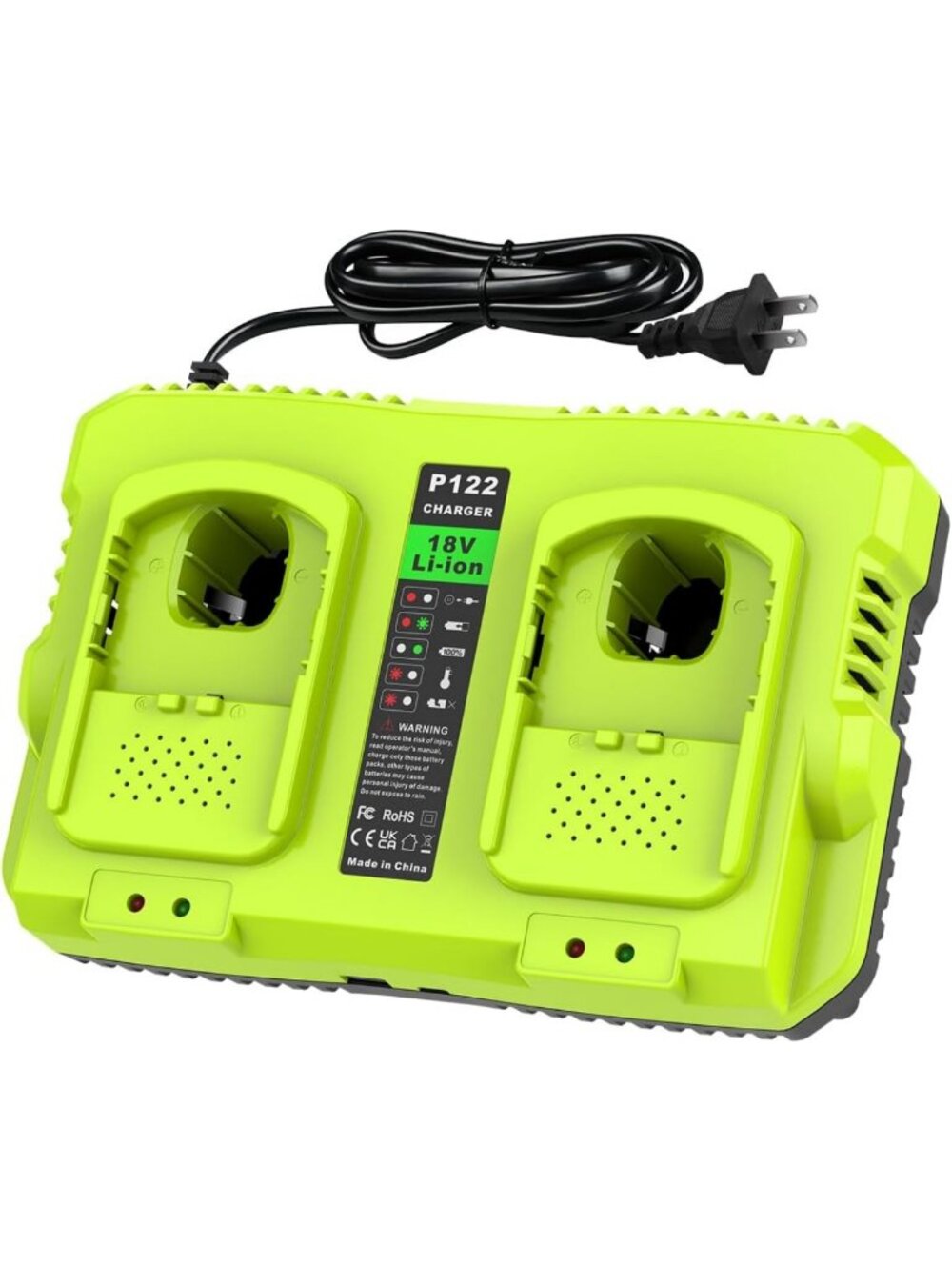 Dual-Port Rapid Battery Charger for 12V-18V Lithium Batteries, Compatible with